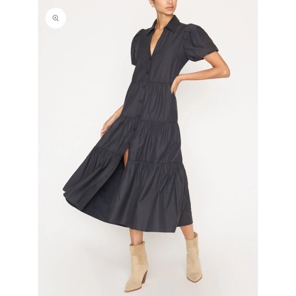 Brochu Walker Havana Shirt Dress Washed Black Tiered Midi Button Front Sz S